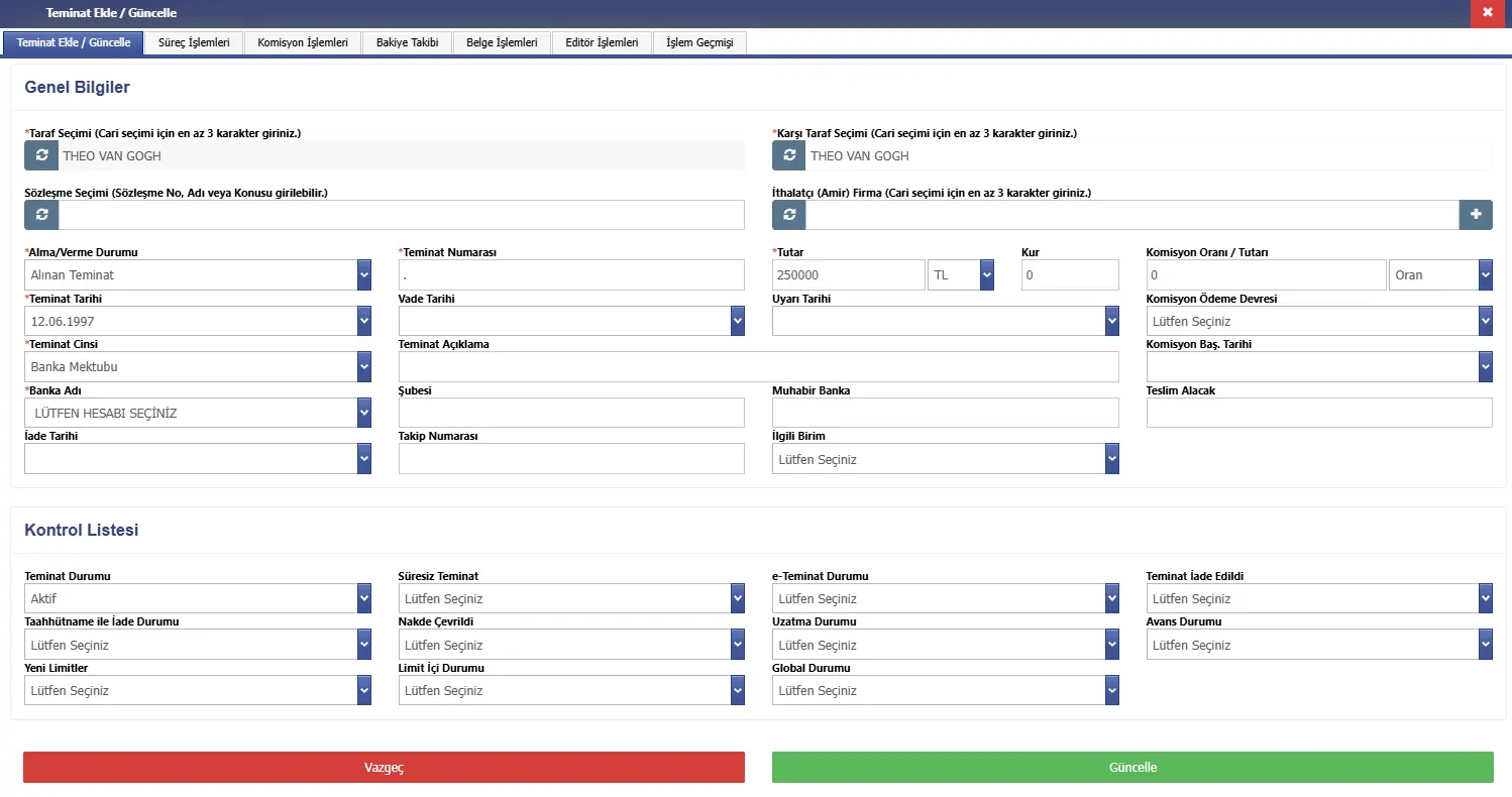 Cari Teminat Yönetimi