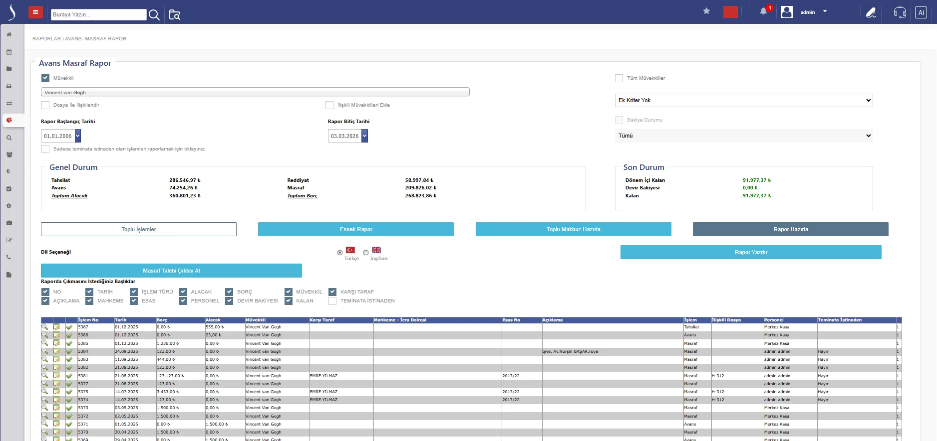 Hukuk Muhasebe Raporlama