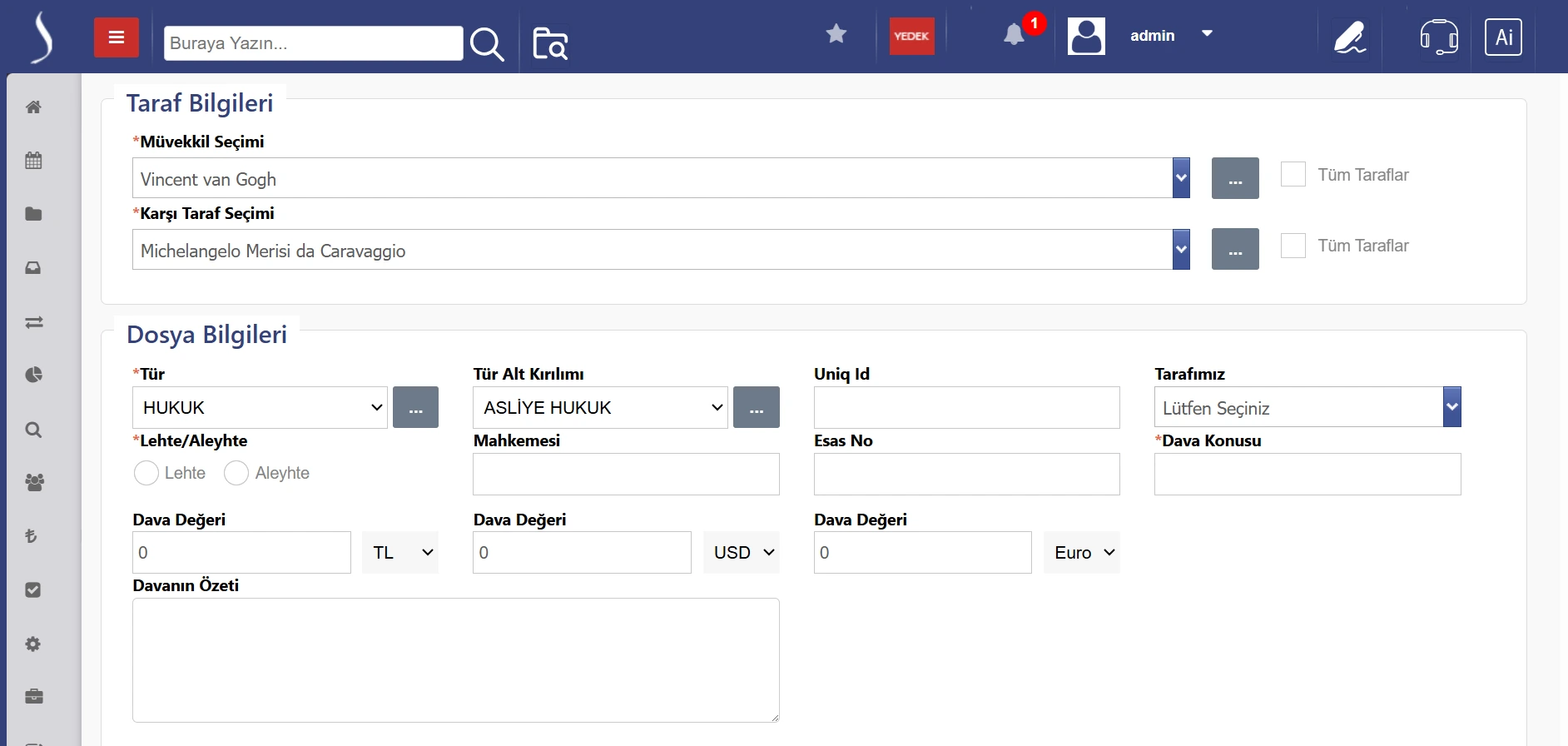 Yeni Dava Dosyası Ekle