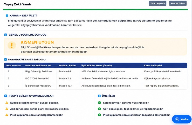 Yapay zeka tarafından kısmen uygun olarak değerlendirilen örnek karar analizi