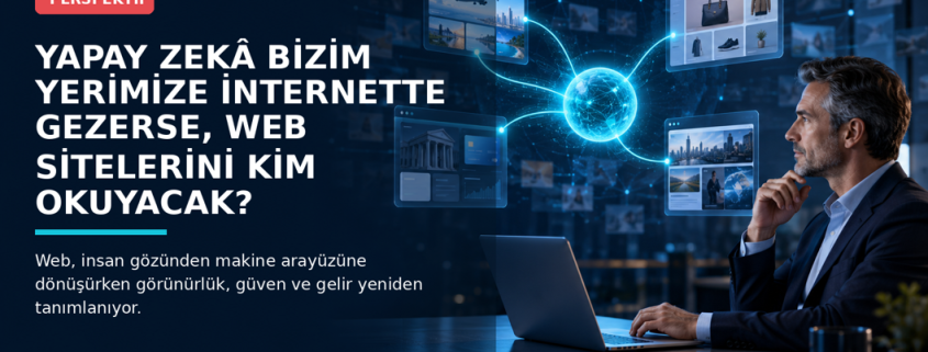 Yapay zekânın kullanıcı adına web sitelerinde araştırma yaptığı ve seçenekleri karşılaştırdığı Perspektif yazısı kapağı